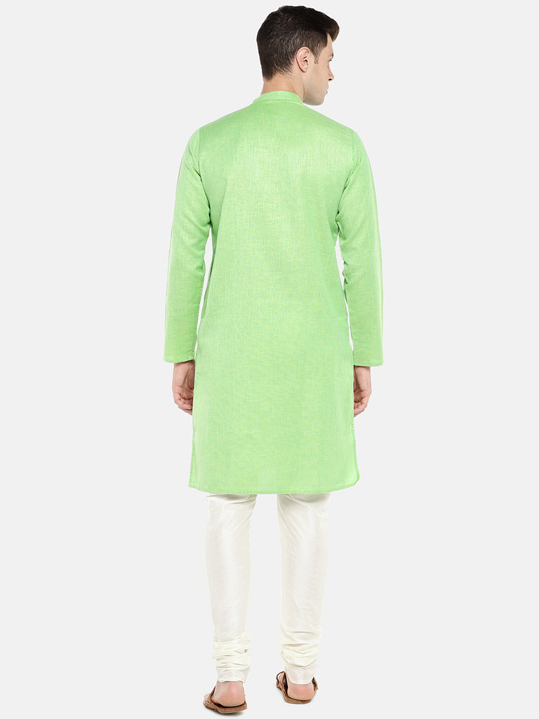 Men Straight Full Sleeve Green Kurta