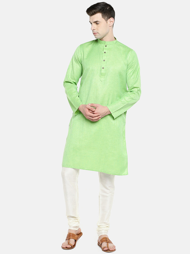 Men Straight Full Sleeve Green Kurta