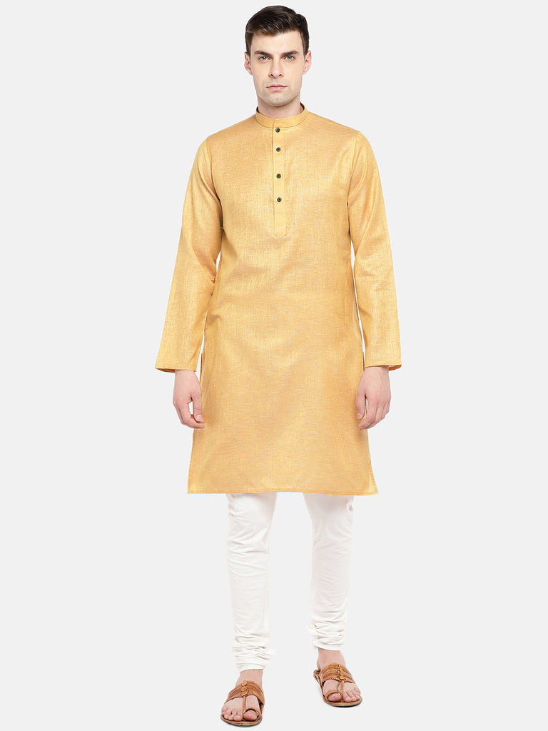Men Straight Full Sleeve Yellow Kurta