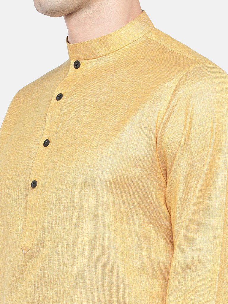 Men Straight Full Sleeve Yellow Kurta