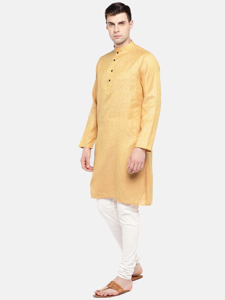Men Straight Full Sleeve Yellow Kurta