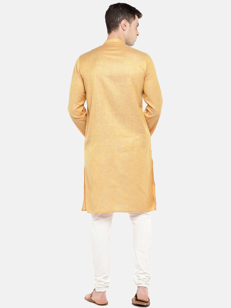 Men Straight Full Sleeve Yellow Kurta