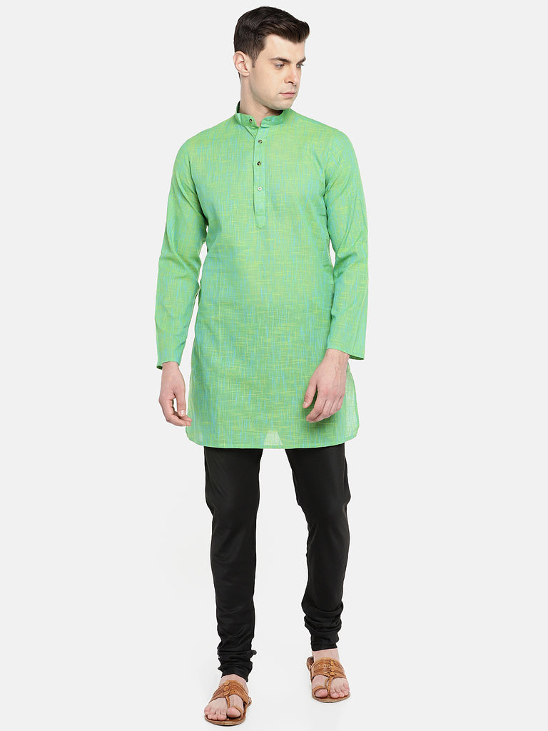 Men Straight Full Sleeve Green Kurta