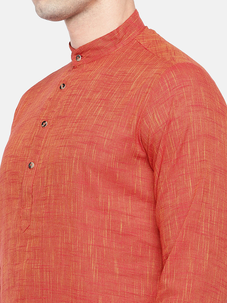 Men Straight Full Sleeve Orange Kurta