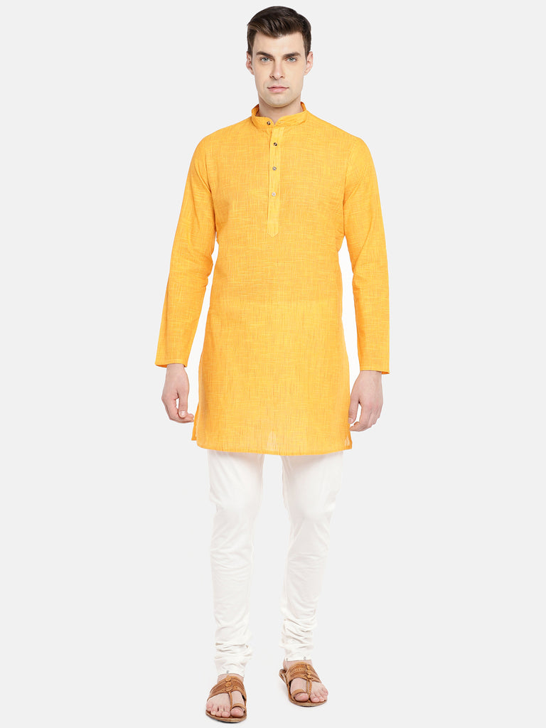 Men Straight Full Sleeve Yellow Kurta