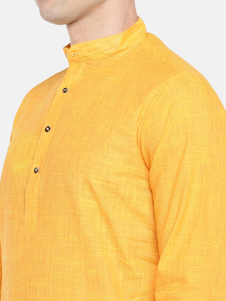 Men Straight Full Sleeve Yellow Kurta