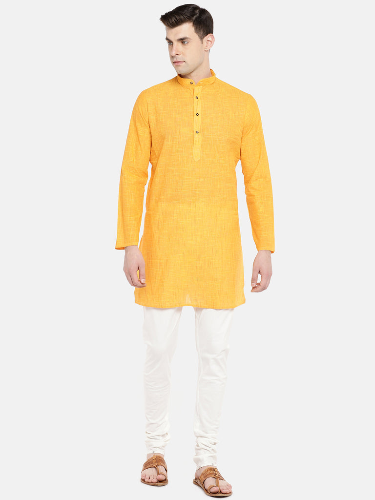 Men Straight Full Sleeve Yellow Kurta
