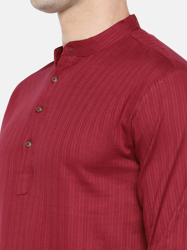 Men Straight Full Sleeve Maroon Kurta