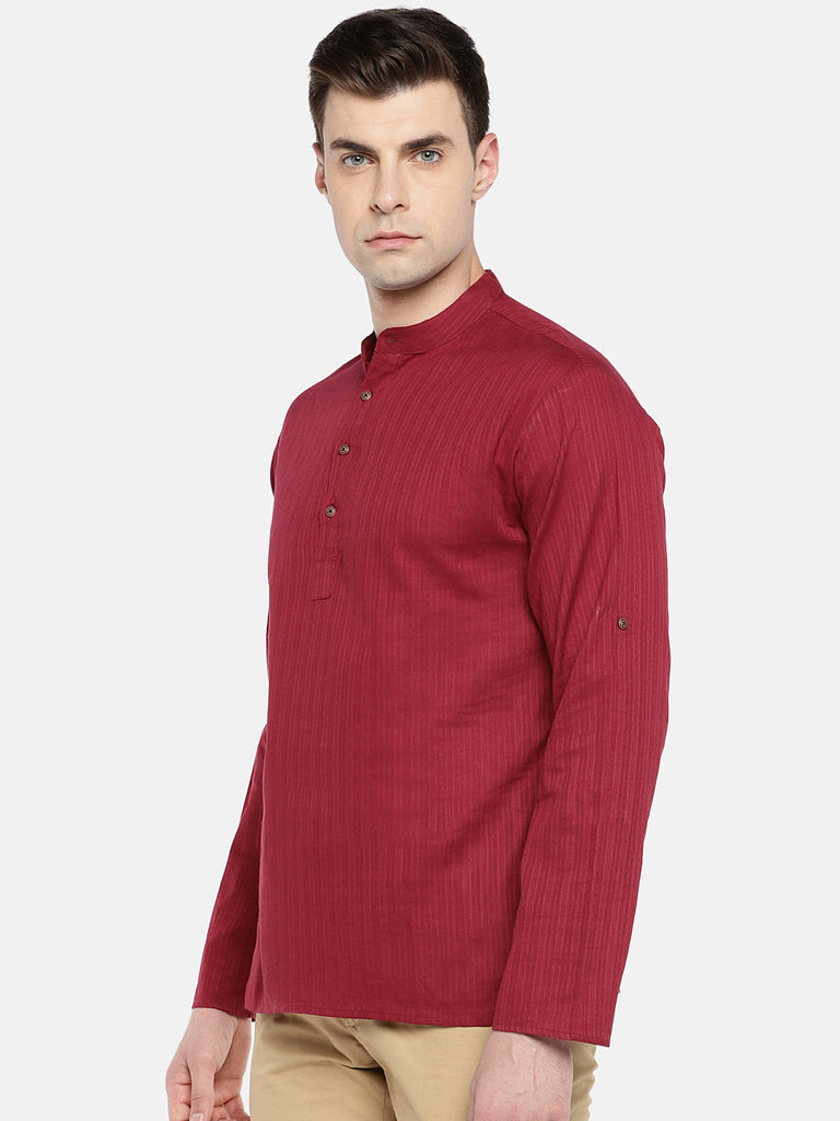 Men Straight Full Sleeve Maroon Kurta