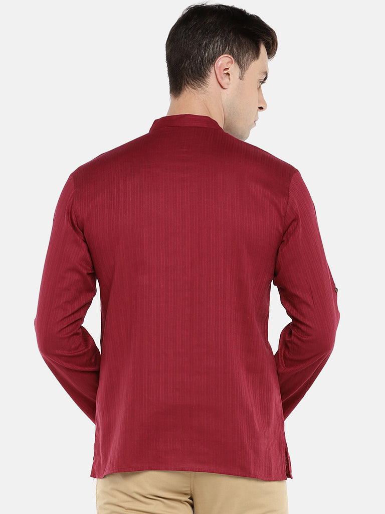 Men Straight Full Sleeve Maroon Kurta