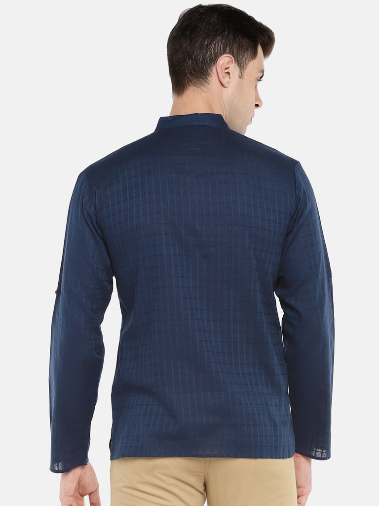 Men Straight Full Sleeve Navy Kurta