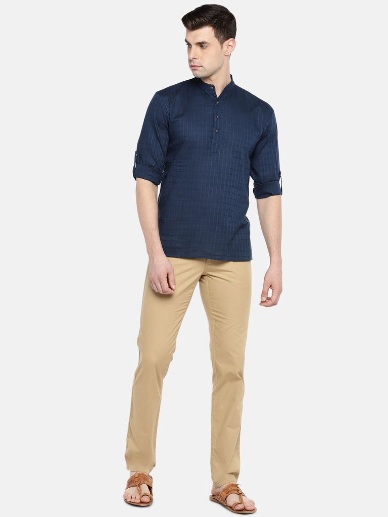 Men Straight Full Sleeve Navy Kurta