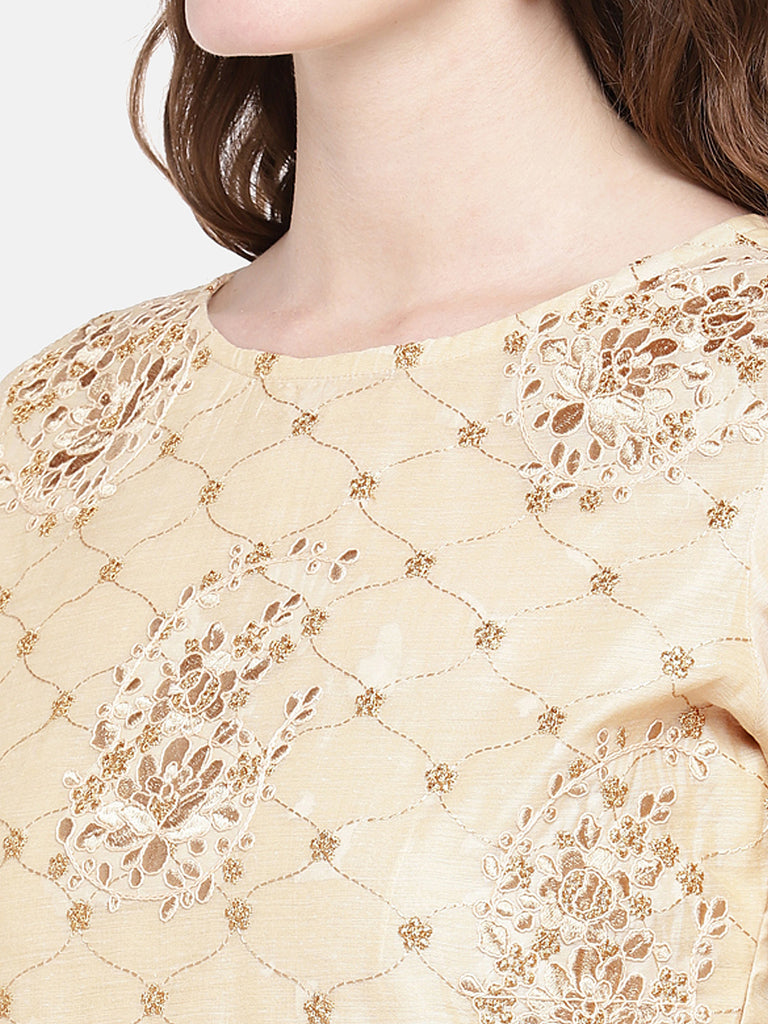 Women Flared Three-Fourth Beige Kurta