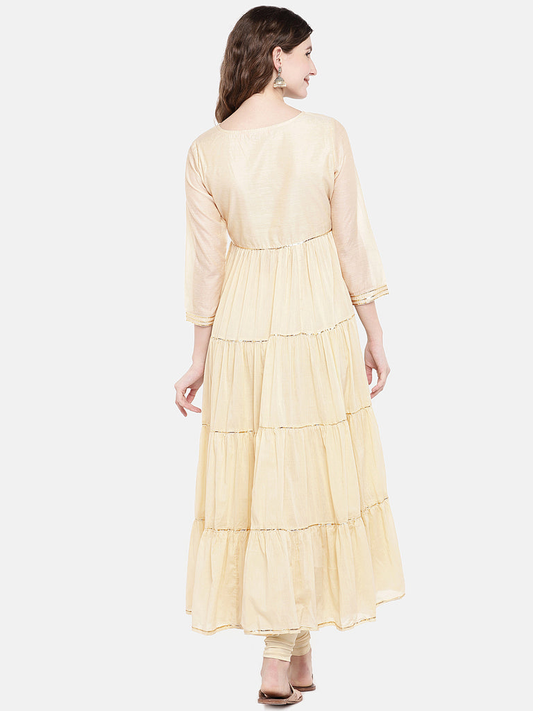 Women Flared Three-Fourth Beige Kurta
