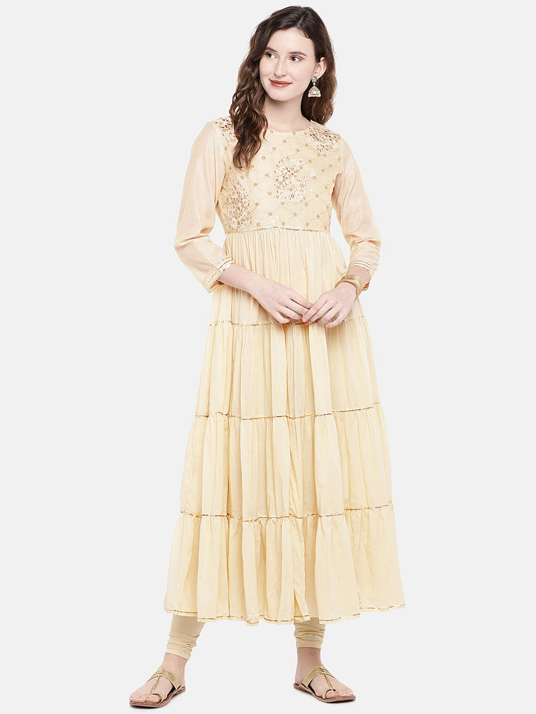 Women Flared Three-Fourth Beige Kurta