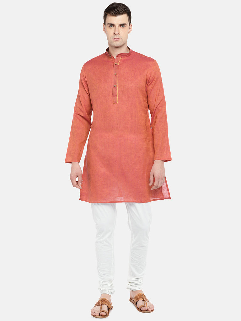 Men Straight Full Sleeve Red Kurta