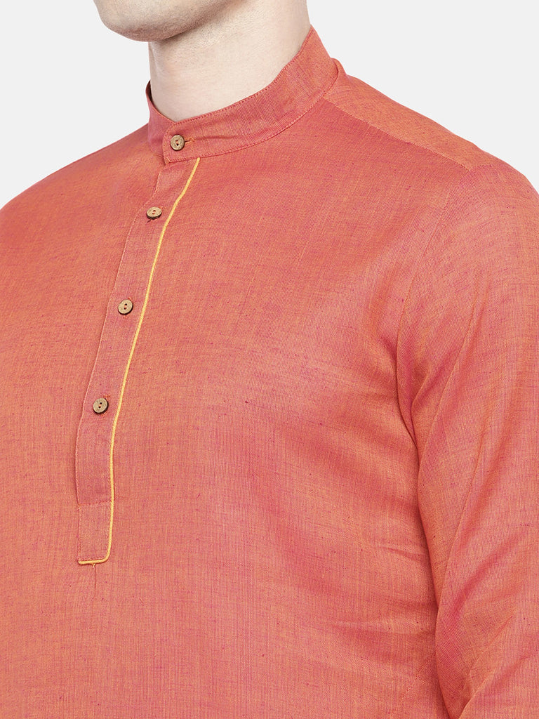 Men Straight Full Sleeve Red Kurta