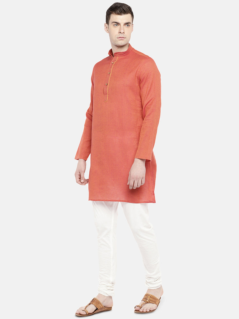 Men Straight Full Sleeve Red Kurta