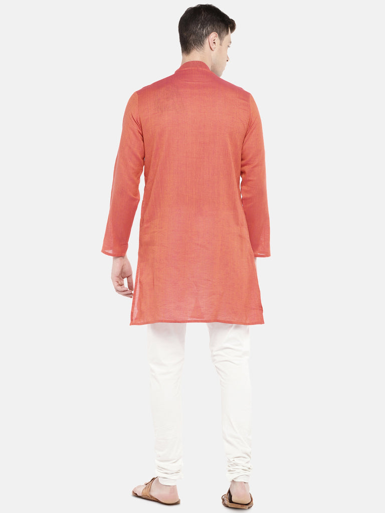 Men Straight Full Sleeve Red Kurta