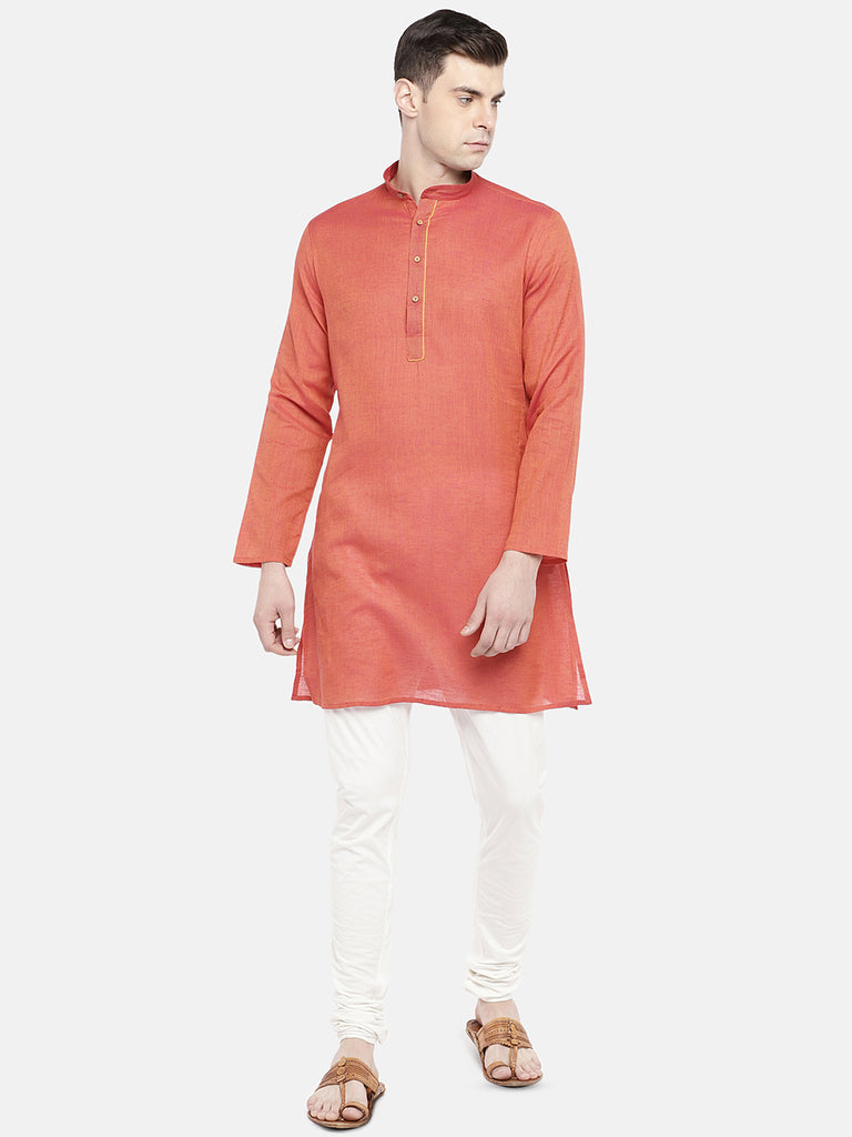 Men Straight Full Sleeve Red Kurta