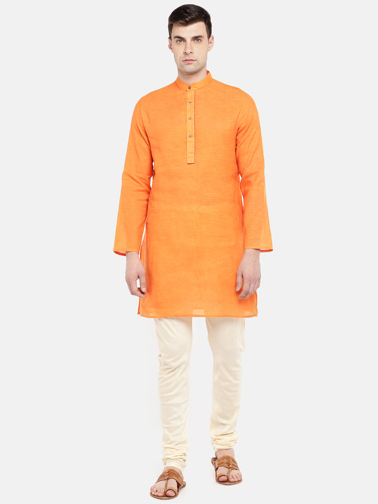 Men Straight Full Sleeve Yellow Kurta