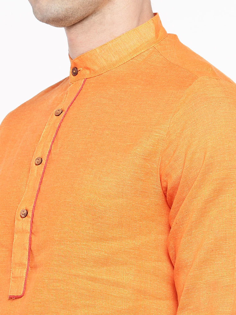 Men Straight Full Sleeve Yellow Kurta