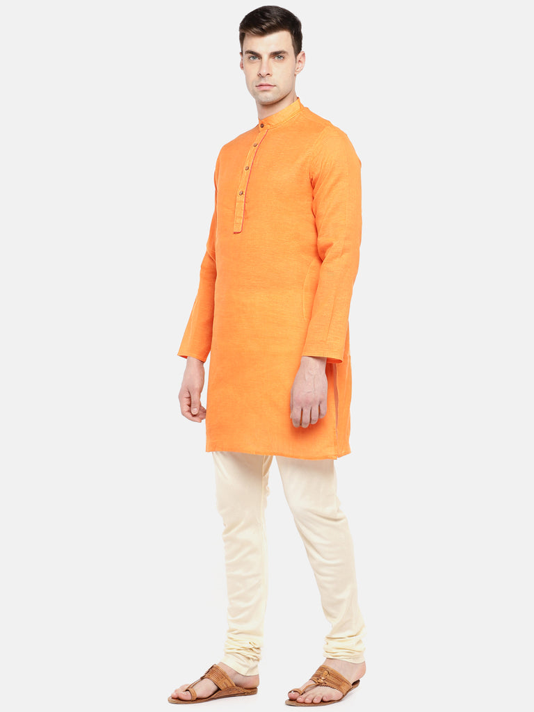 Men Straight Full Sleeve Yellow Kurta