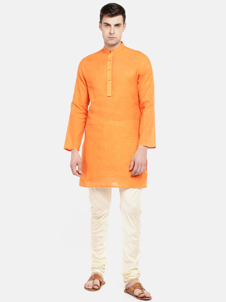 Men Straight Full Sleeve Yellow Kurta