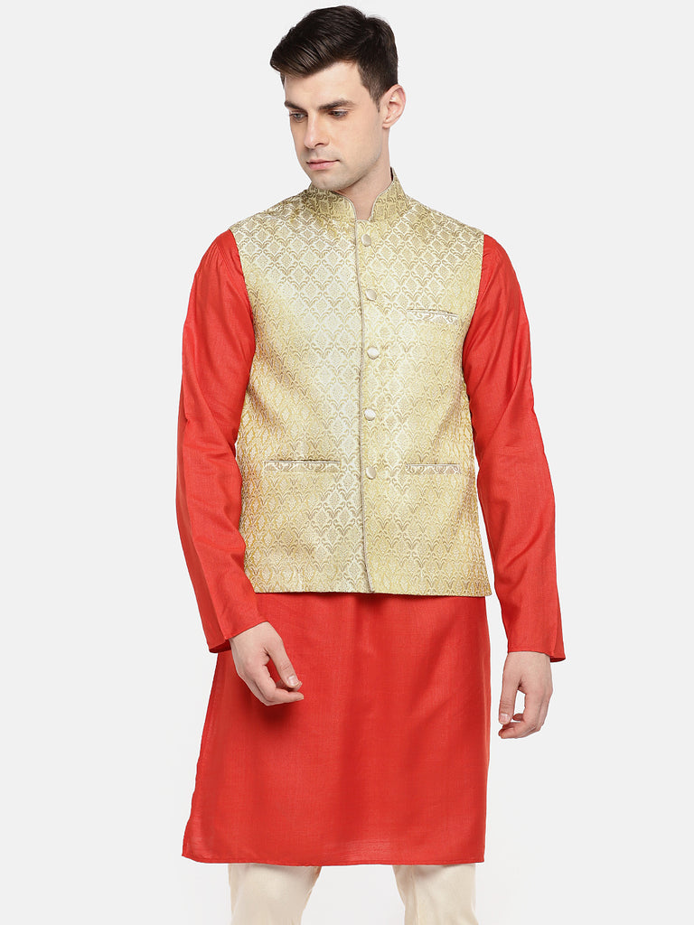 Men Straight Sleeveless Gold Jackets