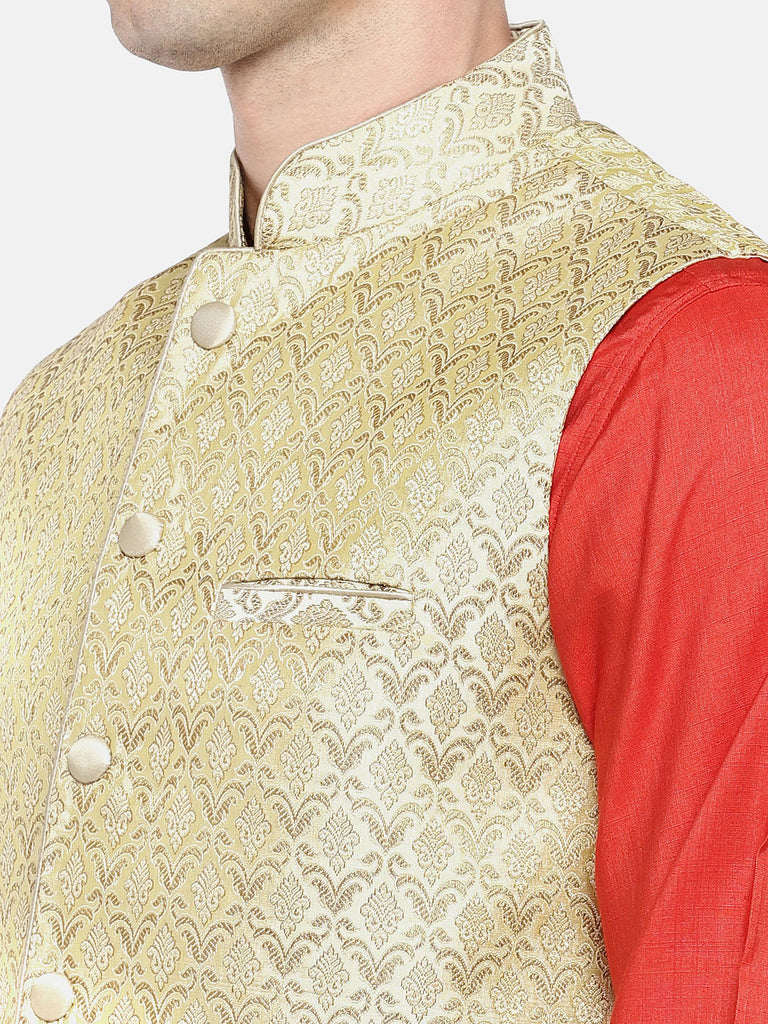 Men Straight Sleeveless Gold Jackets