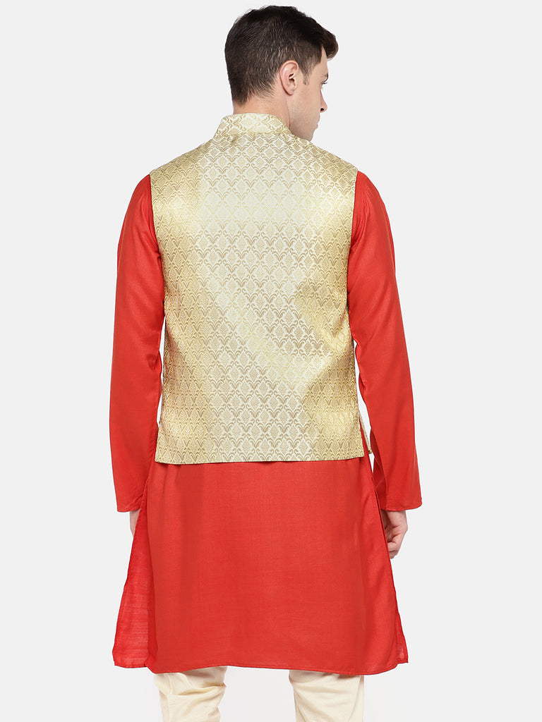 Men Straight Sleeveless Gold Jackets