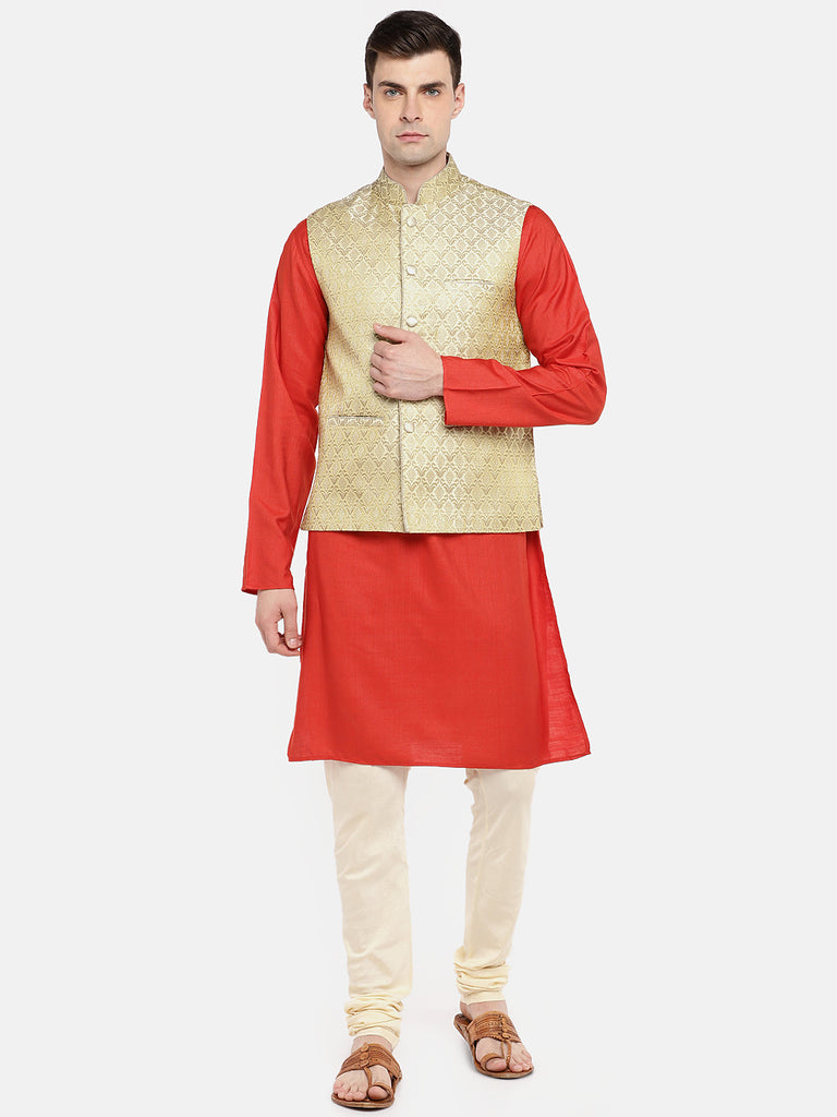 Men Straight Sleeveless Gold Jackets