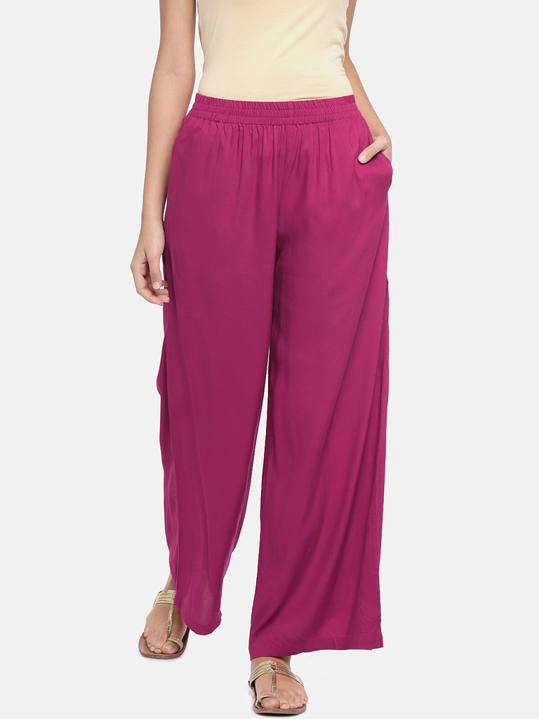 Women's Fuchsia Rayon  Palazzo