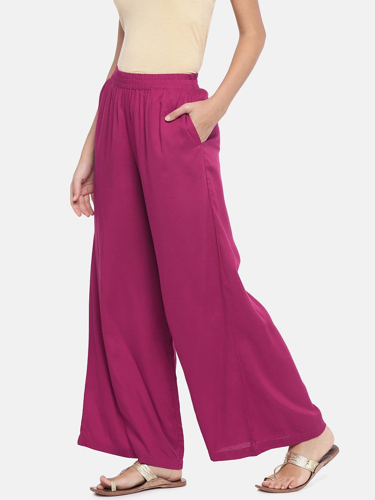 Women's Fuchsia Rayon  Palazzo
