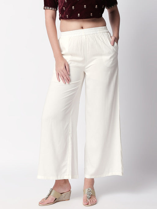 Women's Off White Rayon  Palazzo