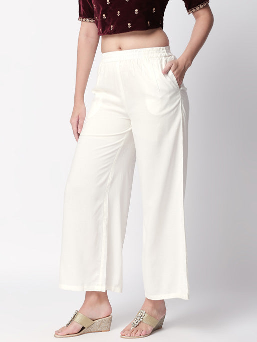 Women's Off White Rayon  Palazzo