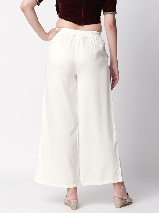 Women's Off White Rayon  Palazzo