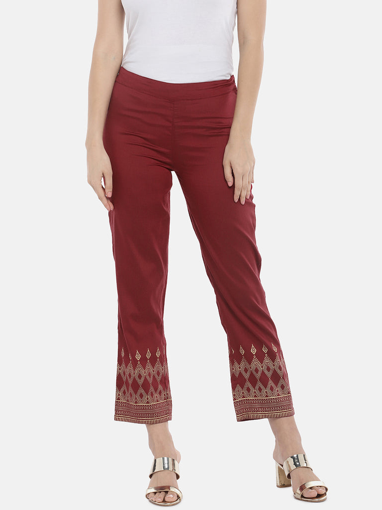 Women Straight Maroon Pants