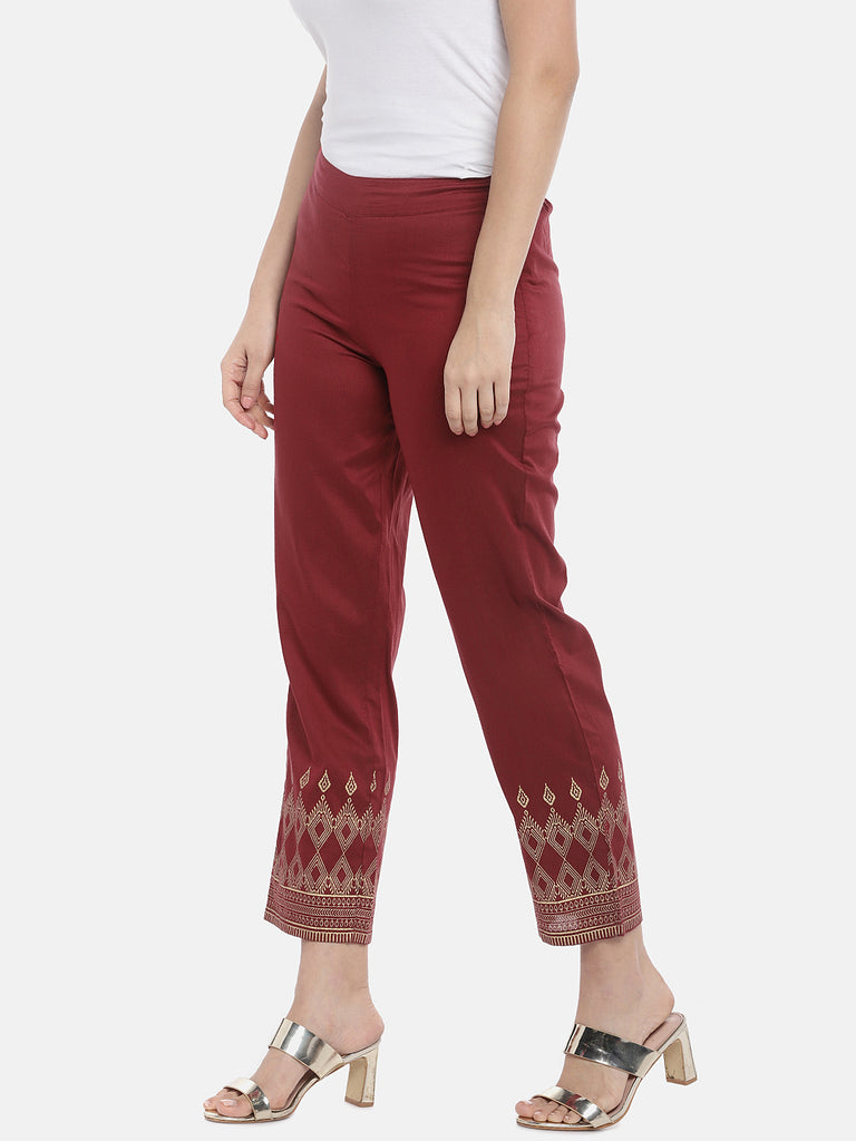 Women Straight Maroon Pants