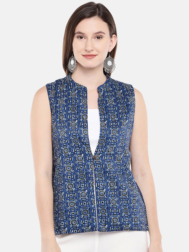 Women Straight Sleeveless Indigo Jackets