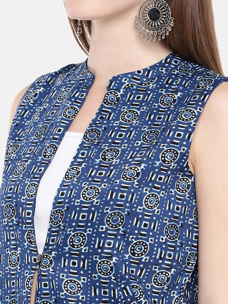 Women Straight Sleeveless Indigo Jackets