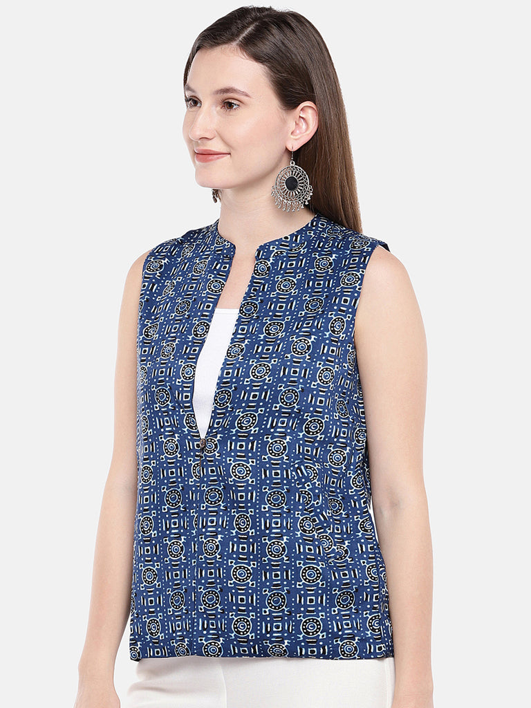 Women Straight Sleeveless Indigo Jackets