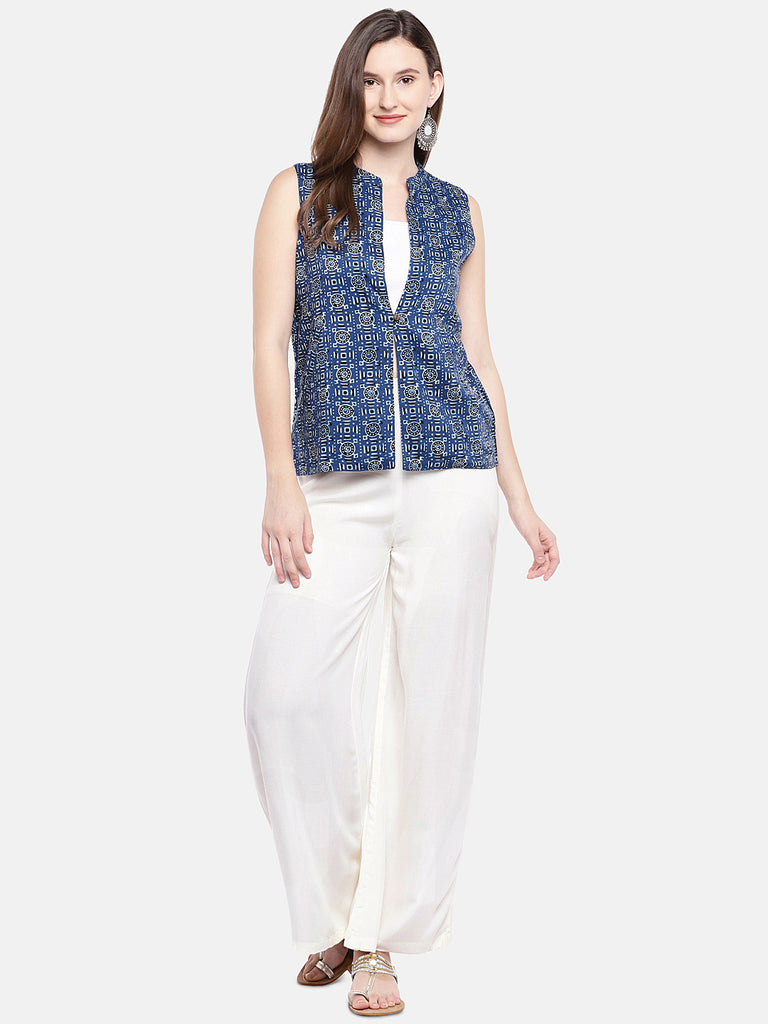 Women Straight Sleeveless Indigo Jackets