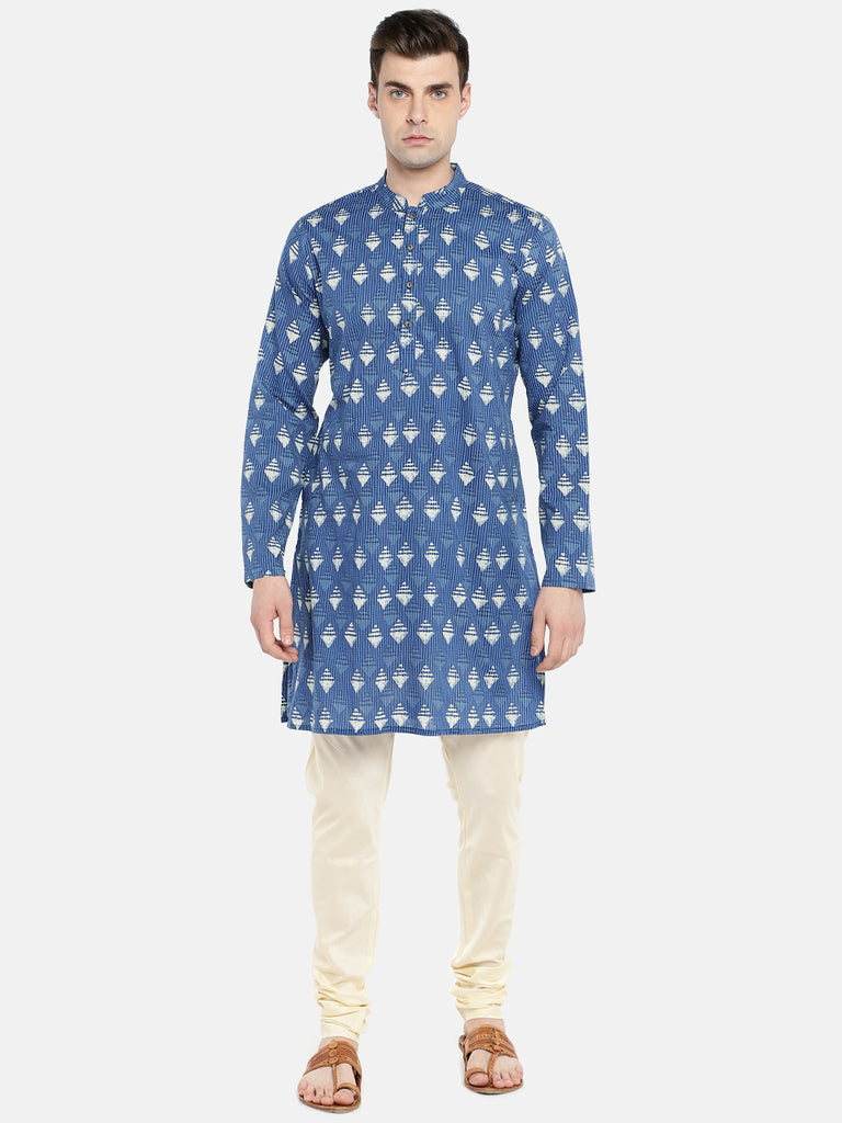 Men Straight Full Sleeve Indigo Kurta