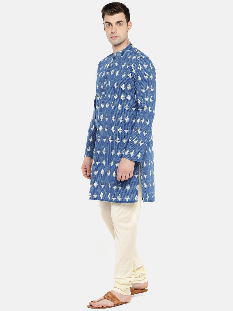 Men Straight Full Sleeve Indigo Kurta