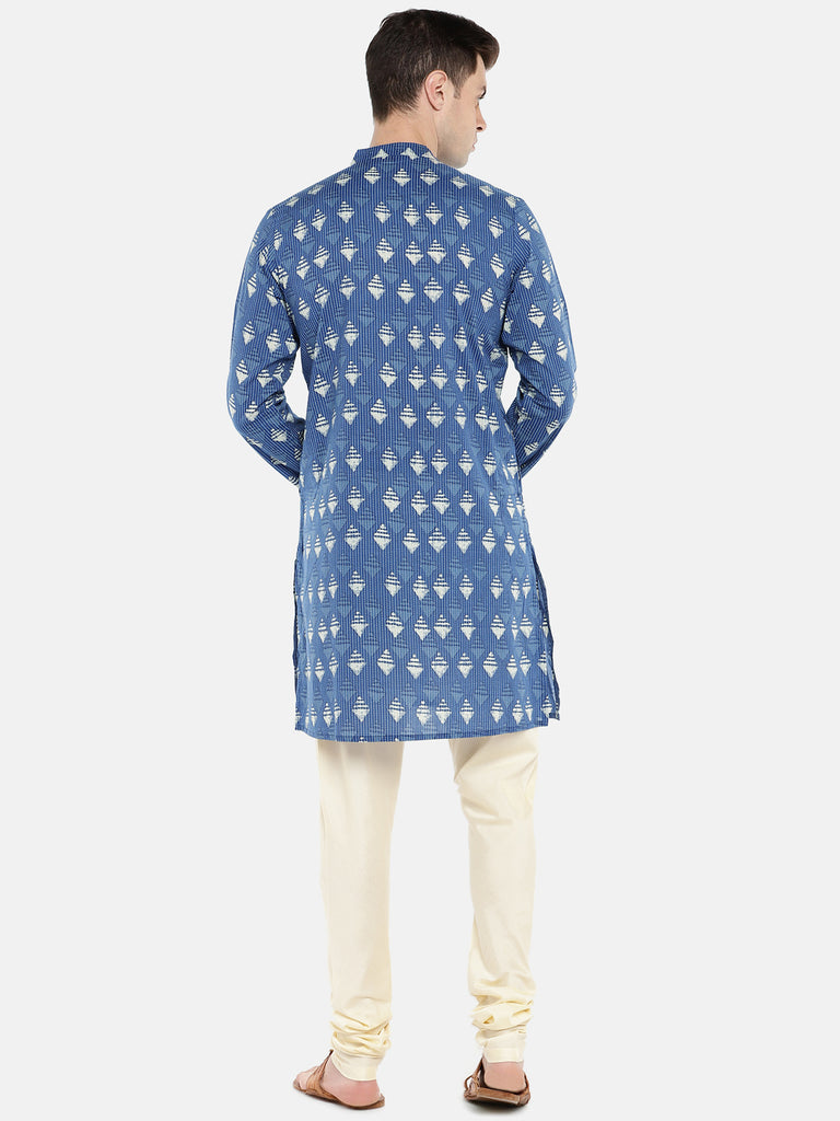Men Straight Full Sleeve Indigo Kurta