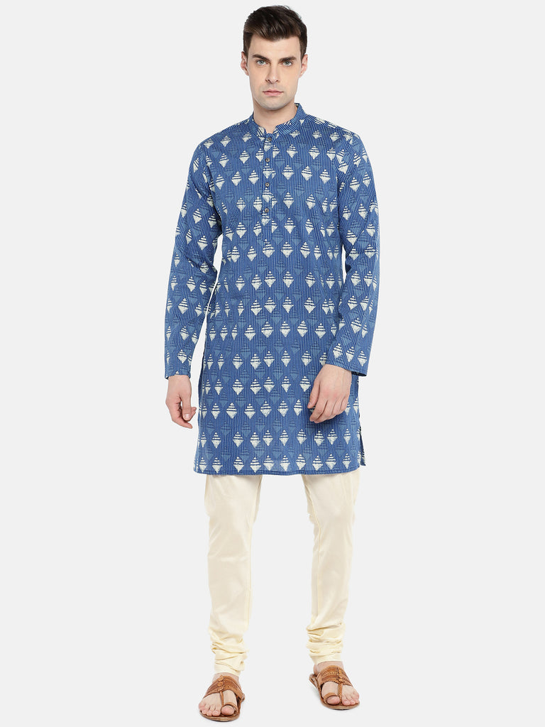 Men Straight Full Sleeve Indigo Kurta