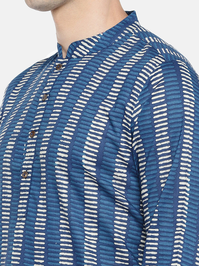 Men Straight Full Sleeve Indigo Kurta