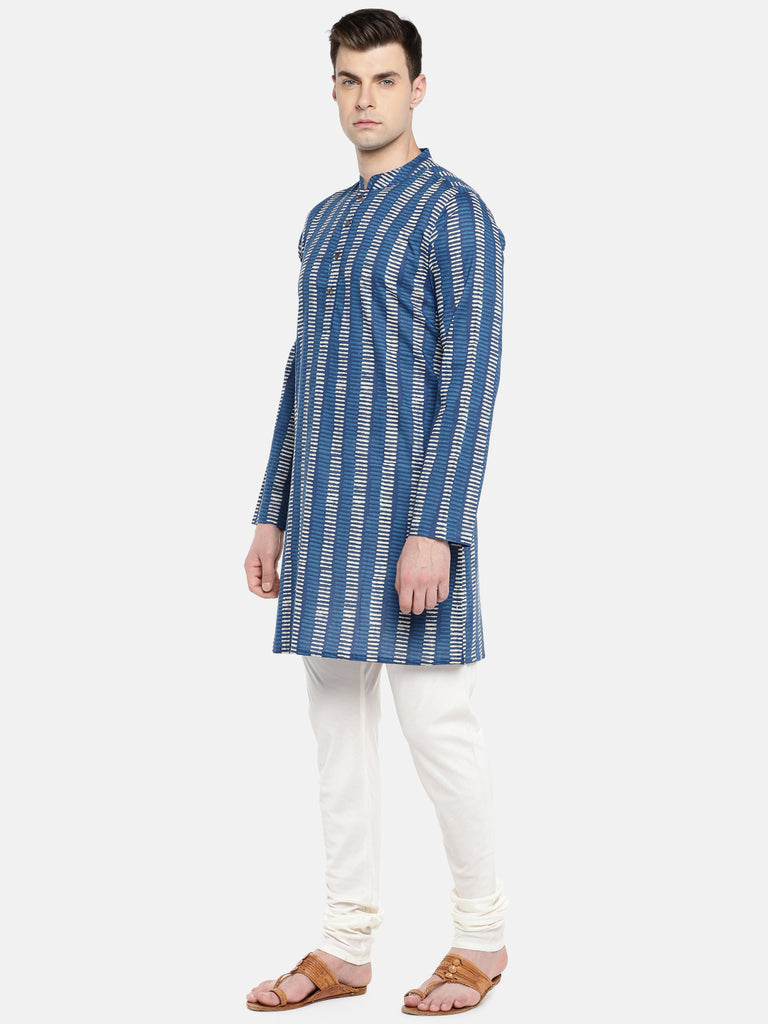 Men Straight Full Sleeve Indigo Kurta