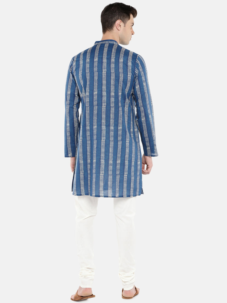 Men Straight Full Sleeve Indigo Kurta